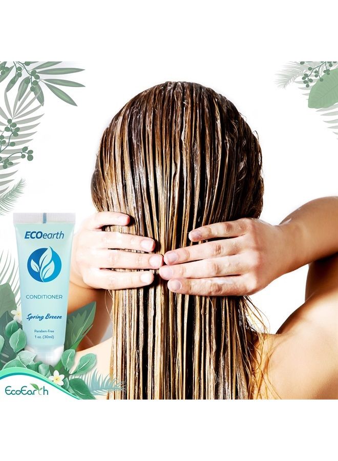 EcoEarth Hotel Toiletries Bundle (Spring Breeze, 1 oz each, 250 Pieces) 5-Piece Set: 50 each Round Bar Soap, Shampoo, Conditioner, Body Lotion & Body Wash - Bulk Mini Guest Amenities