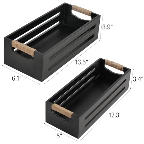 LotFancy Bathroom Decor Box 2 Pack Toilet Tank Topper Basket Wooden Bathroom Basket Back of Toilet Storage Basket Black Farmhouse Toilet Paper Holder - Image 3