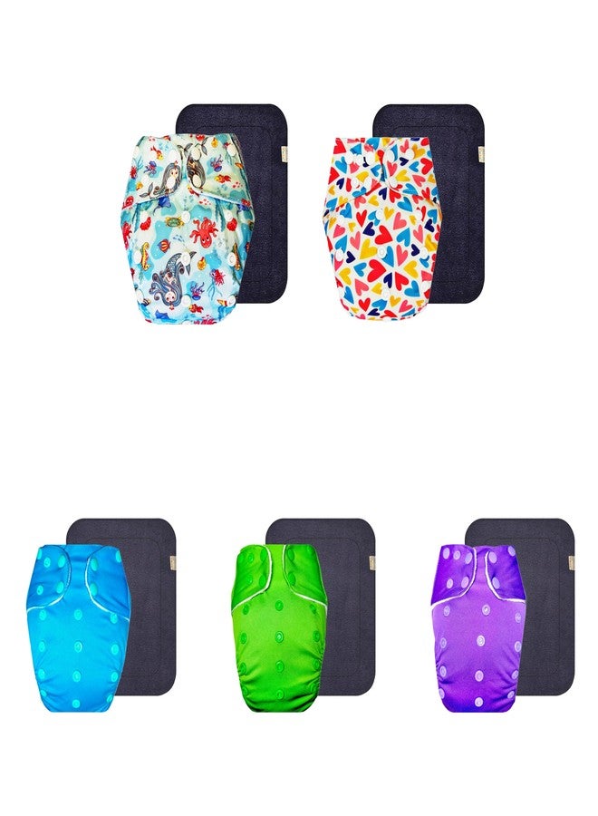 Dumbledo Premium Cloth Diaper with Gray Insert (Pack of 5) | Soft & Gentle | 6-Layer Absorbent Pad | Easy to Clean | Worry-Free Diapering | 3 Months - 3 Years | Unisex Baby - Image 1