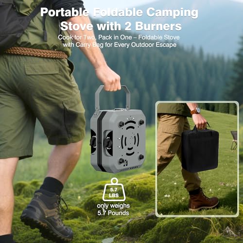Snidomn Camping Stove Portable Propane Camp Stove with Independently Adjustable Heat & 2 Burners, Foldable Gas Stove with Carry Bag for Outdoor Cooking,Tailgating & Backyard Gathering（Gray） - Image 4