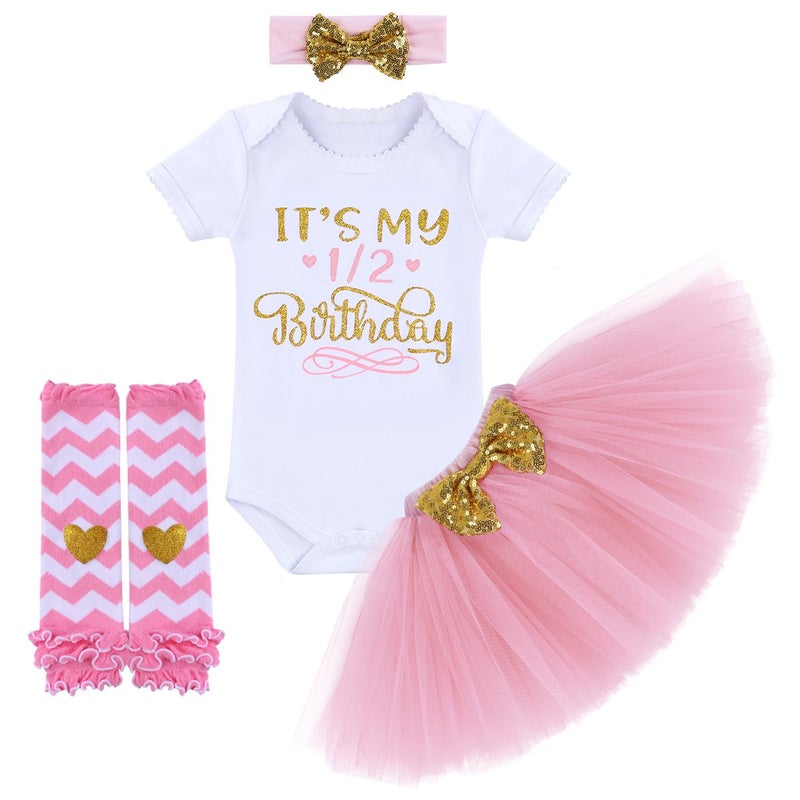 ODASDO زي عيد الميلاد الثاني لطفلة صغيرة مجموعة كعكة عيد الميلاد حفلة الأميرة فستان رومبر بلوزات تنورة توتو رباط رأس دافئات الساقين ملابس تصوير الرضع وردي