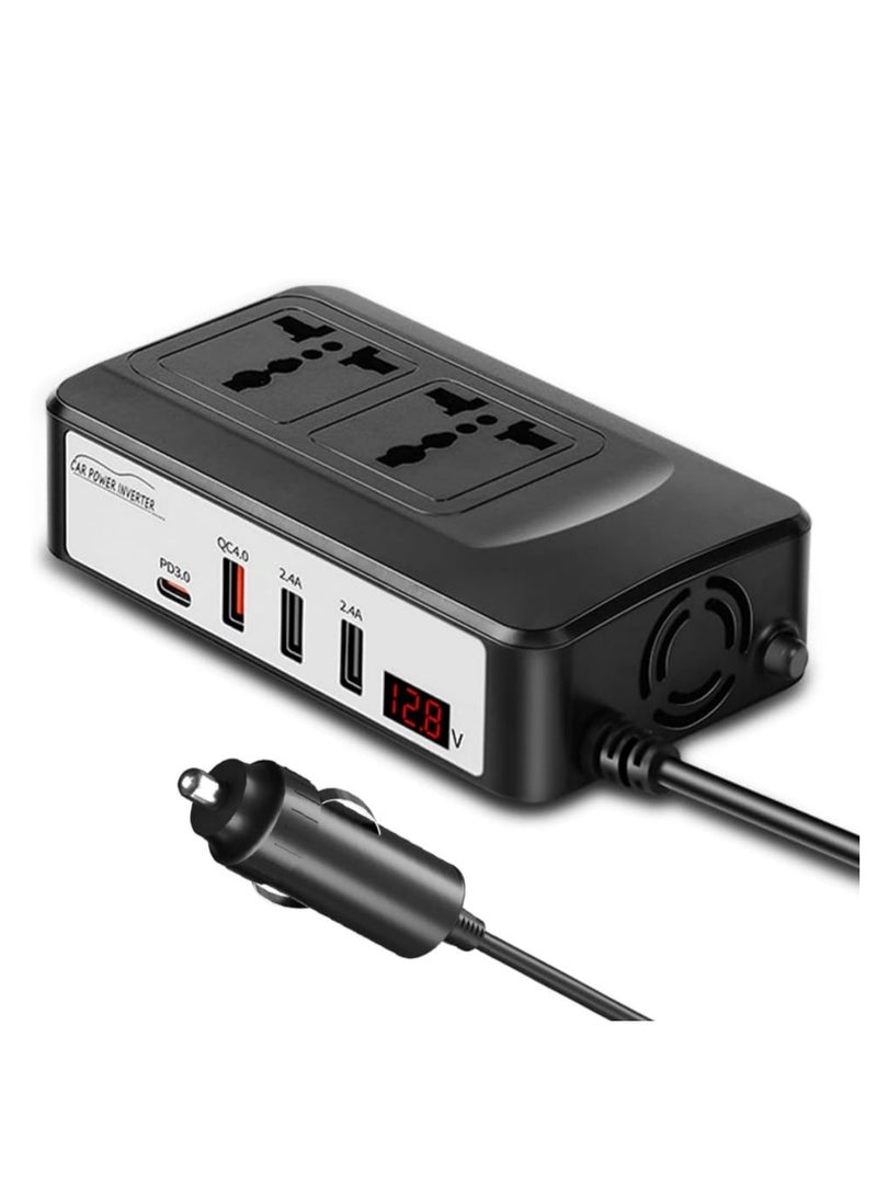 ايتي لايف محول طاقة للسيارة بقوة 200 واط، محول طاقة للسيارة من 12/24 فولت تيار مستمر إلى 220 فولت تيار متردد، محول شاحن للسيارة مع مقبسين عالميين ومفتاح ومنافذ شحن سريع، مناسب للسيارة والشاحنة - Image 1