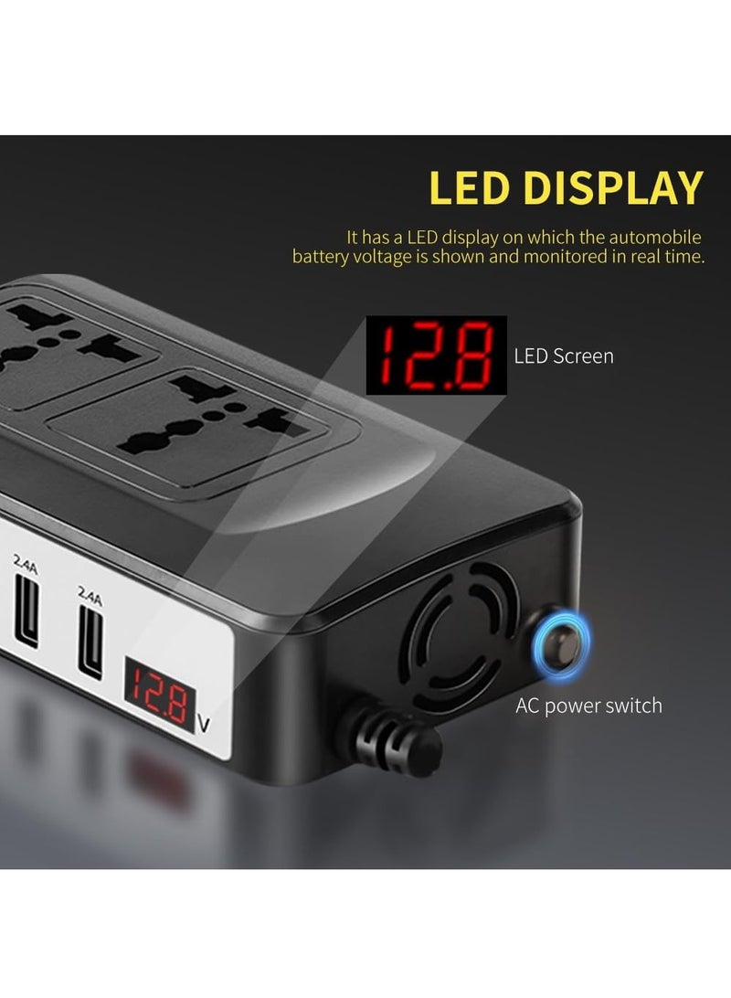 ايتي لايف محول طاقة للسيارة بقوة 200 واط، محول طاقة للسيارة من 12/24 فولت تيار مستمر إلى 220 فولت تيار متردد، محول شاحن للسيارة مع مقبسين عالميين ومفتاح ومنافذ شحن سريع، مناسب للسيارة والشاحنة - Image 3