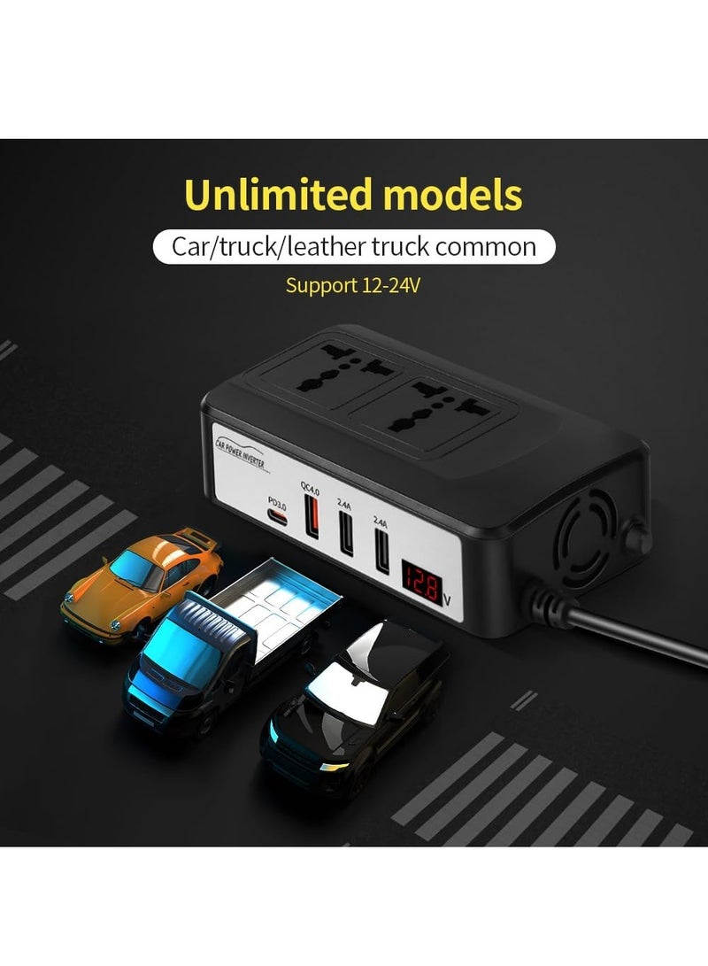 ايتي لايف محول طاقة للسيارة بقوة 200 واط، محول طاقة للسيارة من 12/24 فولت تيار مستمر إلى 220 فولت تيار متردد، محول شاحن للسيارة مع مقبسين عالميين ومفتاح ومنافذ شحن سريع، مناسب للسيارة والشاحنة - Image 5