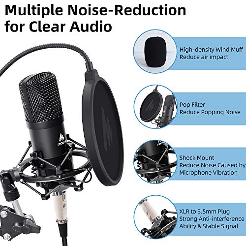 Maono AU-A03 Condenser Microphone Kit Podcast Mic with Boom Arm Microphone Stand (Black) - Image 2