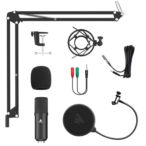 Maono AU-A03 Condenser Microphone Kit Podcast Mic with Boom Arm Microphone Stand (Black) - Image 5