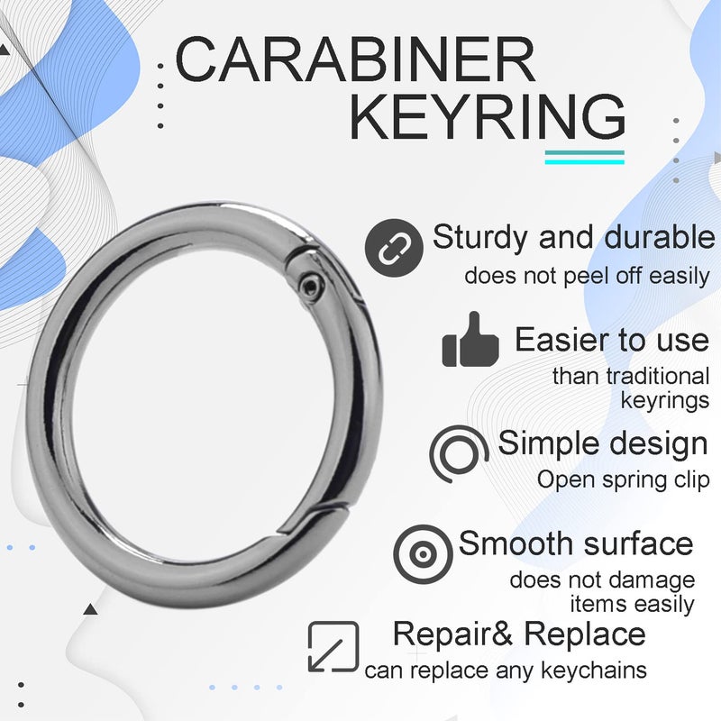 CooBigo 10Pack 1 Inch Metal Spring O Rings Clip Keychain, Round Carabiner Clips Keyrings Snap Hook Buckle, Purse Shoulder Bag Chain Rings Clip Replacement Paracord Keychain Lanyard Leather DIY Crafts (Black) - Image 3