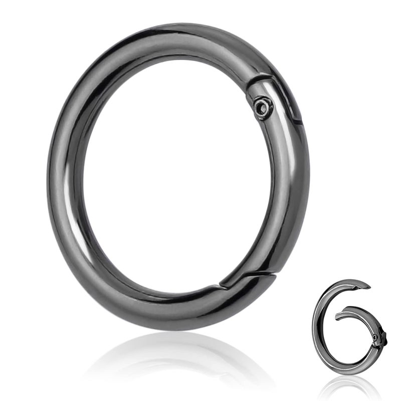 CooBigo 10Pack 1 Inch Metal Spring O Rings Clip Keychain, Round Carabiner Clips Keyrings Snap Hook Buckle, Purse Shoulder Bag Chain Rings Clip Replacement Paracord Keychain Lanyard Leather DIY Crafts (Black) - Image 1