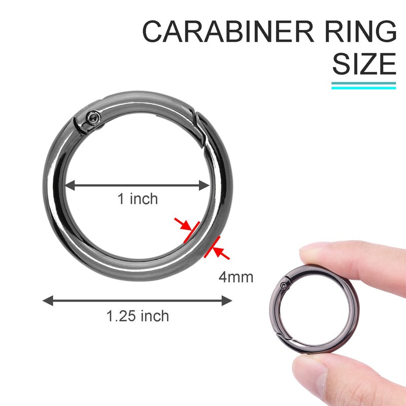 CooBigo 10Pack 1 Inch Metal Spring O Rings Clip Keychain, Round Carabiner Clips Keyrings Snap Hook Buckle, Purse Shoulder Bag Chain Rings Clip Replacement Paracord Keychain Lanyard Leather DIY Crafts (Black) - Image 2