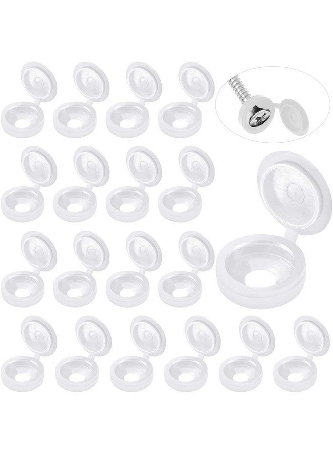 Hotop Hotop 100 Pieces Hinged Screw Cover Caps Plastic Shutter Screw Caps Fold Screw Snap Covers Washer Flip Tops (White,Large) - Image 1