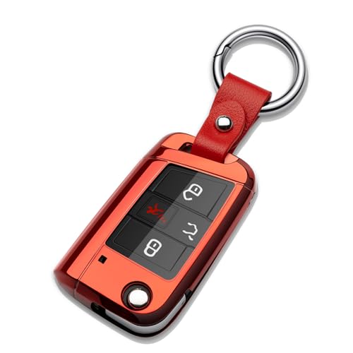 ZSPDACC Compatible with Volkswagen Foldable Key Fob Cover Red TPU Protector Case Car Key Chain Holder Compatible with VW Golf Jetta Atlas Tiguan e-Golf Accessories - Image 1