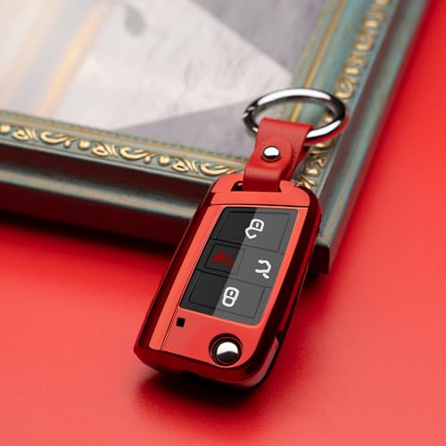 ZSPDACC Compatible with Volkswagen Foldable Key Fob Cover Red TPU Protector Case Car Key Chain Holder Compatible with VW Golf Jetta Atlas Tiguan e-Golf Accessories - Image 4