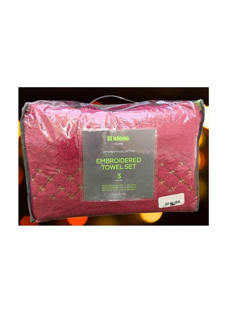آيدياز مجموعة مناشف مطرزة بتمشيط قرمزي مكونة من 3 قطع - Image 4