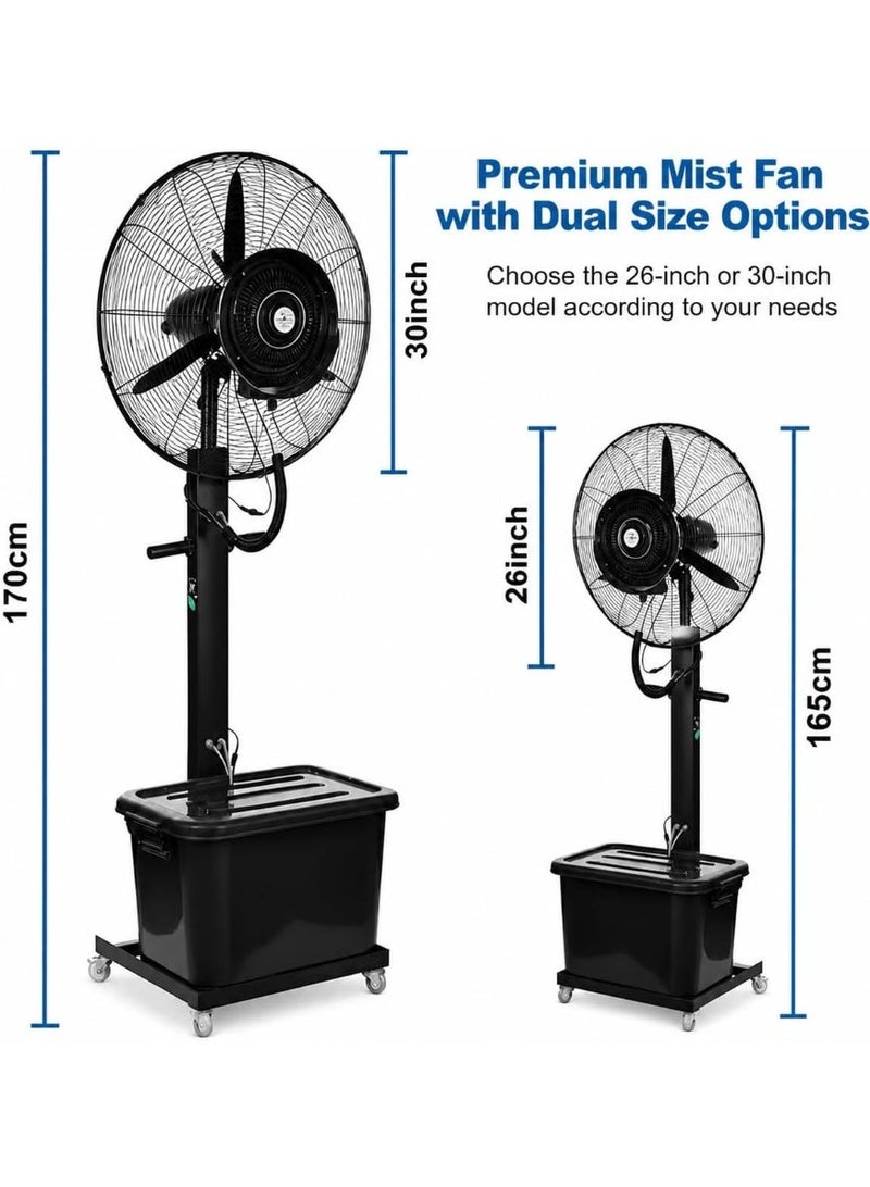 Industrial Misting Fan with 20L Water Tank – High-Performance Outdoor & Indoor Steam Cooling Fan – 3-Speed Oscillating Pedestal Fan for Patios, Warehouses, Gardens & Factories - Image 3