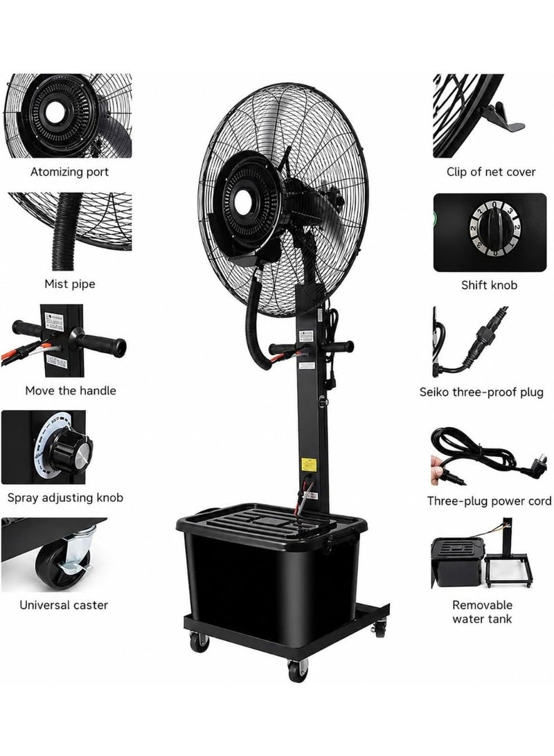Industrial Misting Fan with 20L Water Tank – High-Performance Outdoor & Indoor Steam Cooling Fan – 3-Speed Oscillating Pedestal Fan for Patios, Warehouses, Gardens & Factories - Image 4