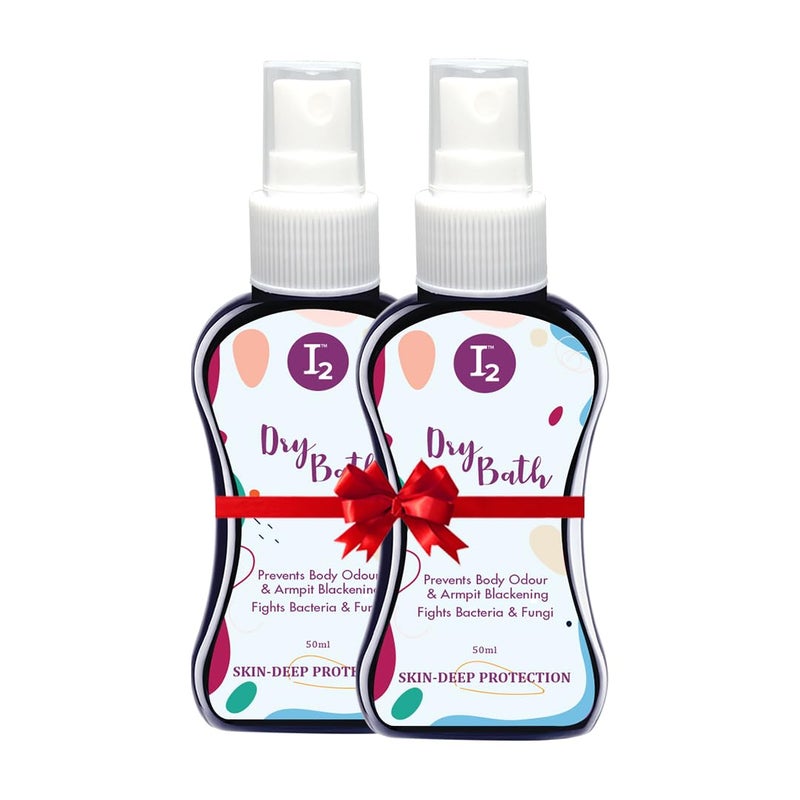 I2cure I2 Dry Bath for Instant Freshness Powered by Molecular Iodine Waterless Bathing Solution Feel Fresh Non-irritant Non-staining Fights Bacterial Armpit Blackening for Men & Women 50ml - Pack of 2 - Image 1