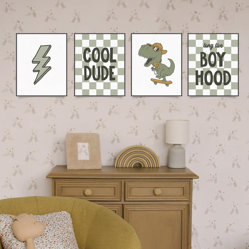 PLKMN Dinosaur Room Decor for Boys Long Live Boyhood Wall Art Prints Preppy Posters Lightning Sign Poster Prints for Boys Teen Bedroom Playroom Dorm Decor 8x10 Inch Set of 4 Unframed - Image 2