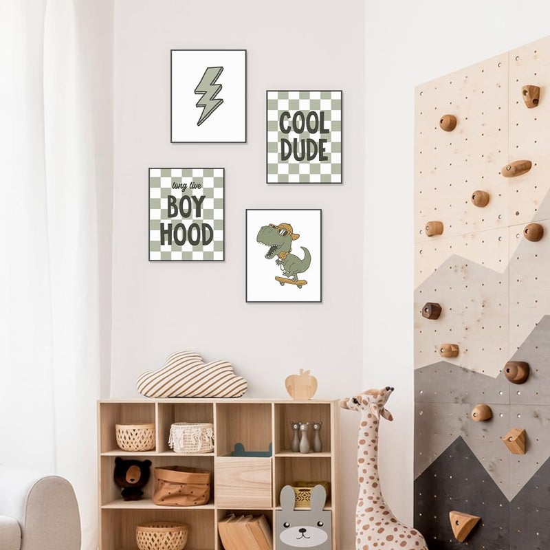 PLKMN Dinosaur Room Decor for Boys Long Live Boyhood Wall Art Prints Preppy Posters Lightning Sign Poster Prints for Boys Teen Bedroom Playroom Dorm Decor 8x10 Inch Set of 4 Unframed - Image 3