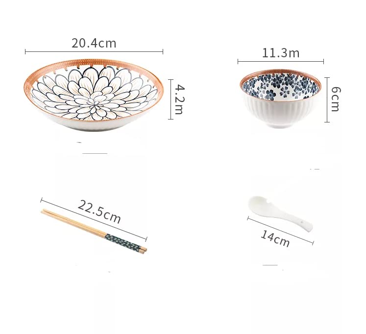 Dansr Japanese Ramen Bowls And Spoons Set With Chopsticks Small Bowls For Pho Rice Or Soup And Noodles 14 Piece Set Bowl H 4B4S4C2P Porcelain Multicolor 120 Milliliter 120 Ml - Image 3