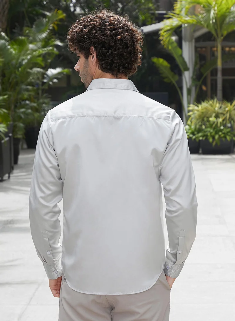 CAHOOT  Men's Coin Grey Pleated-Collar Shirt for Men | Best Price UAE
