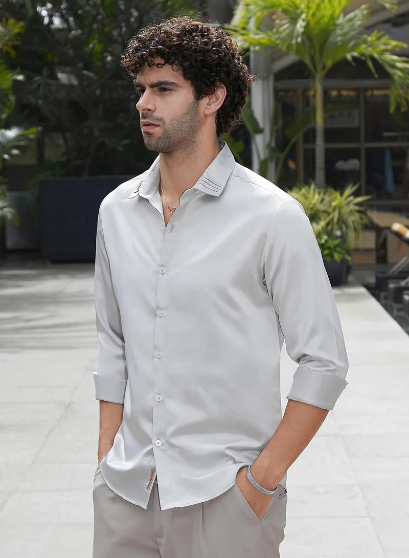 CAHOOT  Men's Coin Grey Pleated-Collar Shirt for Men | Best Price UAE