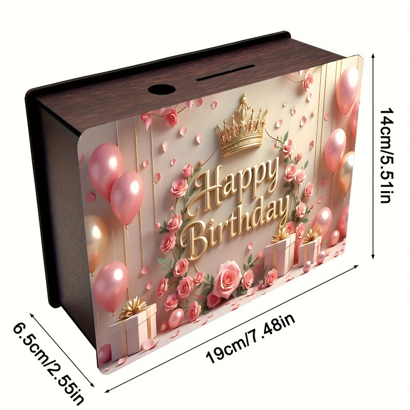 Pink Balloon Gift Piggy Bank Acrylic Wooden Money Box For Birthday Party Home Office Decoration - Image 3