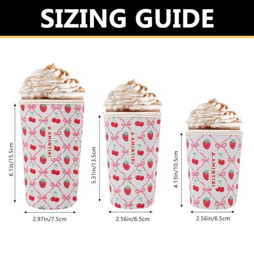 Amintiri 3 Pack Reusable Neoprene Sleeve for Iced & Hot Drinks, Compatible with Starbucks, Dunkin' Coffee Cup (Cherry & Strawberry) - Image 3