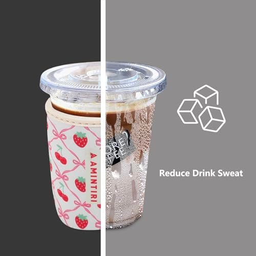 Amintiri 3 Pack Reusable Neoprene Sleeve for Iced & Hot Drinks, Compatible with Starbucks, Dunkin' Coffee Cup (Cherry & Strawberry) - Image 2