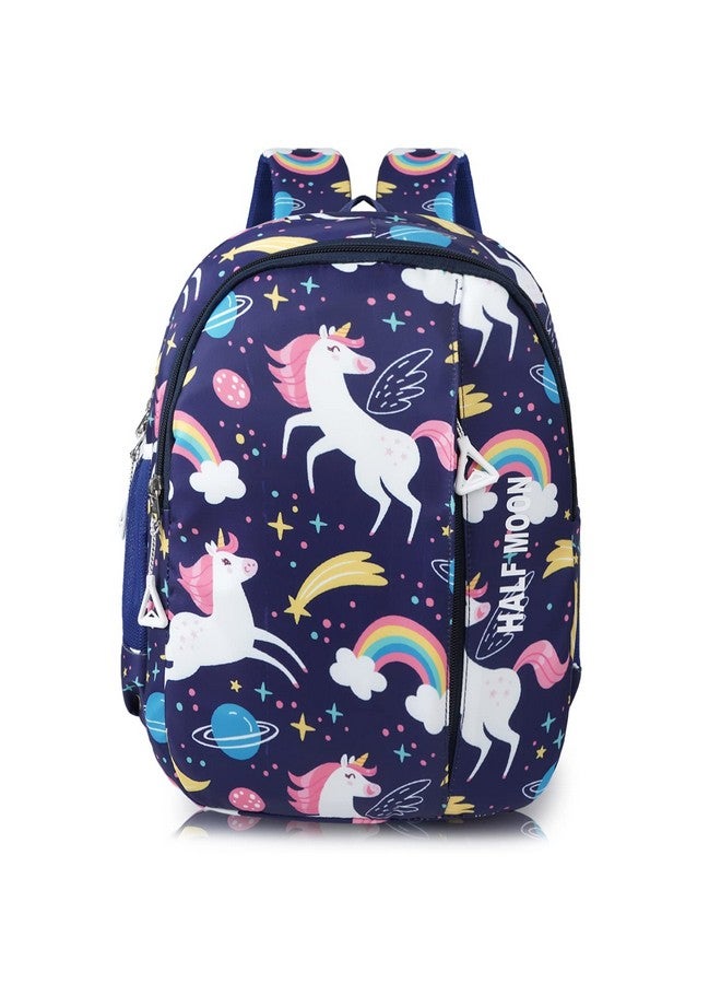 هاف مون حقائب مدرسية للجنسين من الصف الأول إلى الرابع بتصميم نصف قمر وحيد القرن للأطفال الأولاد والبنات حقيبة/حقيبة ظهر للحضانة وحقيبة ظهر للمدرسة وحقيبة ظهر للنزهة للأولاد والبنات في المدرسة (أزرق) - Image 1
