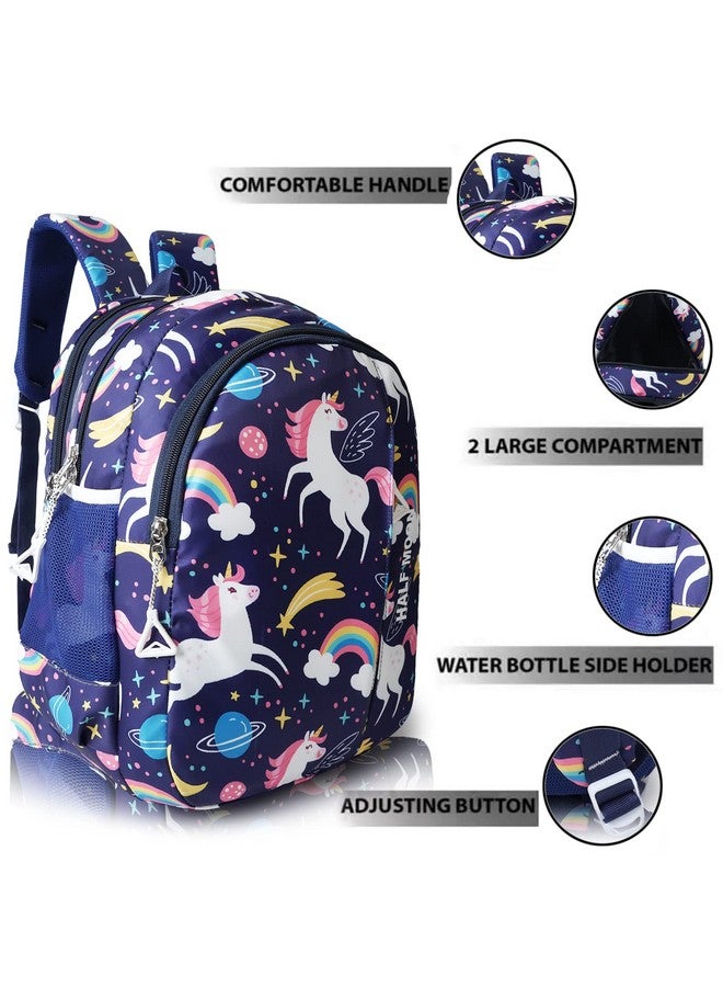 هاف مون حقائب مدرسية للجنسين من الصف الأول إلى الرابع بتصميم نصف قمر وحيد القرن للأطفال الأولاد والبنات حقيبة/حقيبة ظهر للحضانة وحقيبة ظهر للمدرسة وحقيبة ظهر للنزهة للأولاد والبنات في المدرسة (أزرق) - Image 3