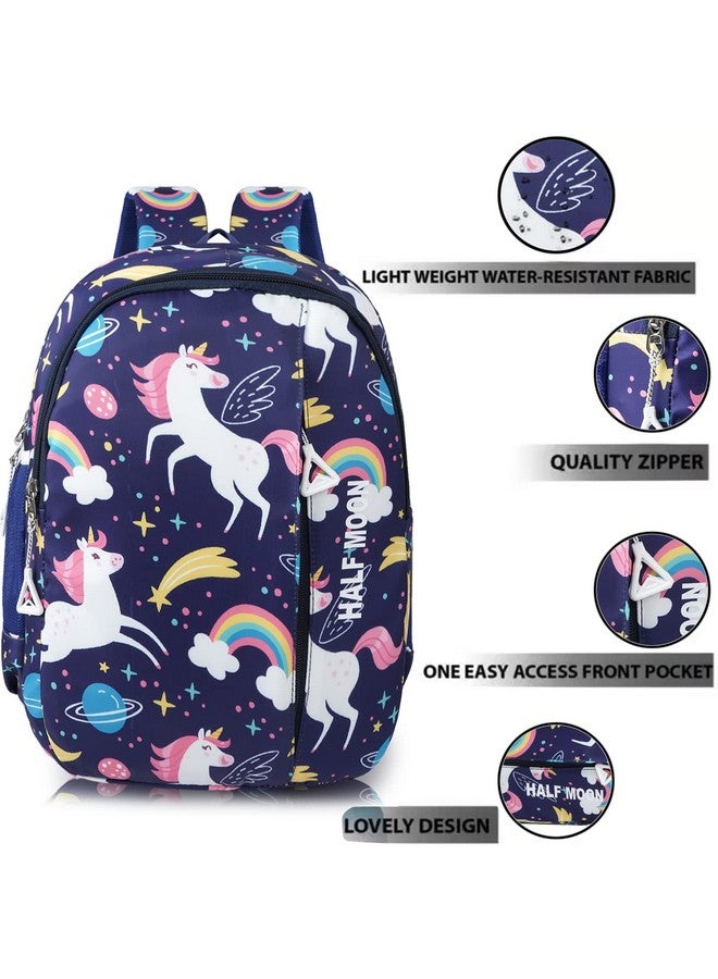 هاف مون حقائب مدرسية للجنسين من الصف الأول إلى الرابع بتصميم نصف قمر وحيد القرن للأطفال الأولاد والبنات حقيبة/حقيبة ظهر للحضانة وحقيبة ظهر للمدرسة وحقيبة ظهر للنزهة للأولاد والبنات في المدرسة (أزرق) - Image 2