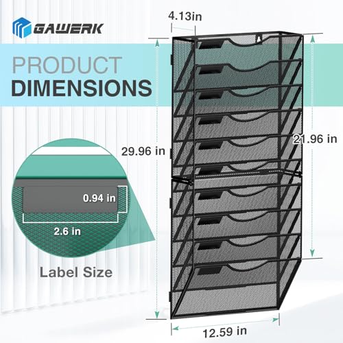 Gawerk 10-Tier Wall File Organizer Hanging Wall File Holder Wall Mount Paper Folder Organize, Mesh Magazine Document Mail Organizer Wall Organizer for Office School Home, Black - Image 2