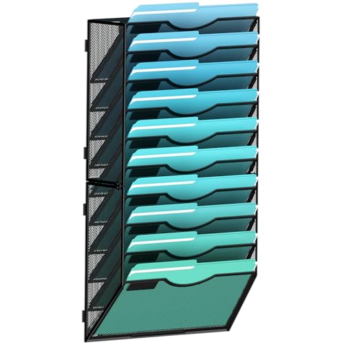 Gawerk 10-Tier Wall File Organizer Hanging Wall File Holder Wall Mount Paper Folder Organize, Mesh Magazine Document Mail Organizer Wall Organizer for Office School Home, Black - Image 1