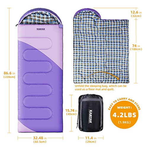 KANYAK Water-Resistant Portable Purple Sleeping Bag for Adults Teens and Kids, Perfect Outdoor Companion for 3-4 Season Hiking，Hunting，Camping and Backpacking - Image 2