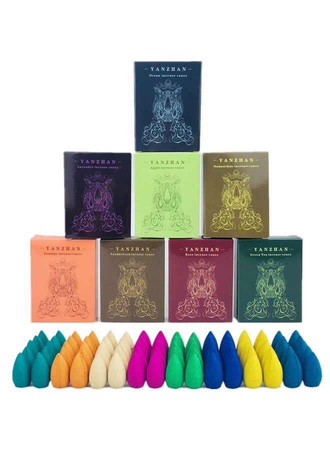 80 Pieces Backflow Incense Cones 8 Mixed Natural Scents Sandalwood Rose Green Tea Lavender Osmanthus Jasmine Ocean Apple Incense Cones - Image 1