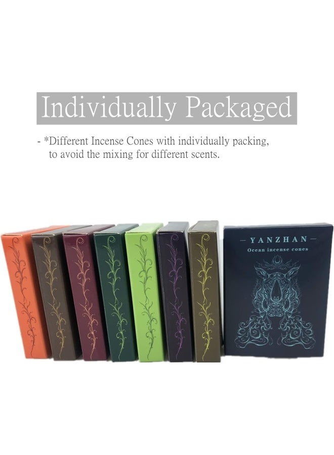 80 Pieces Backflow Incense Cones 8 Mixed Natural Scents Sandalwood Rose Green Tea Lavender Osmanthus Jasmine Ocean Apple Incense Cones - Image 2