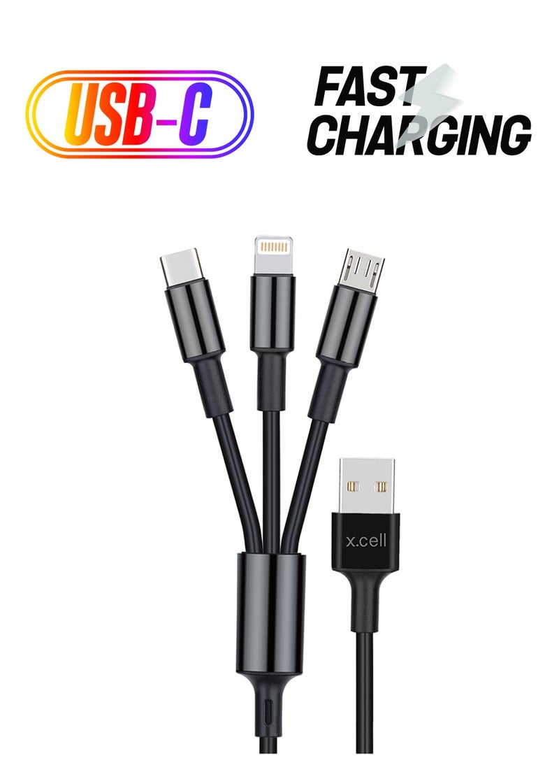 Xcell كابل USB-A إلى Lightning وType-C وMICRO من X.CELL A31 باللون الأسود - Image 1