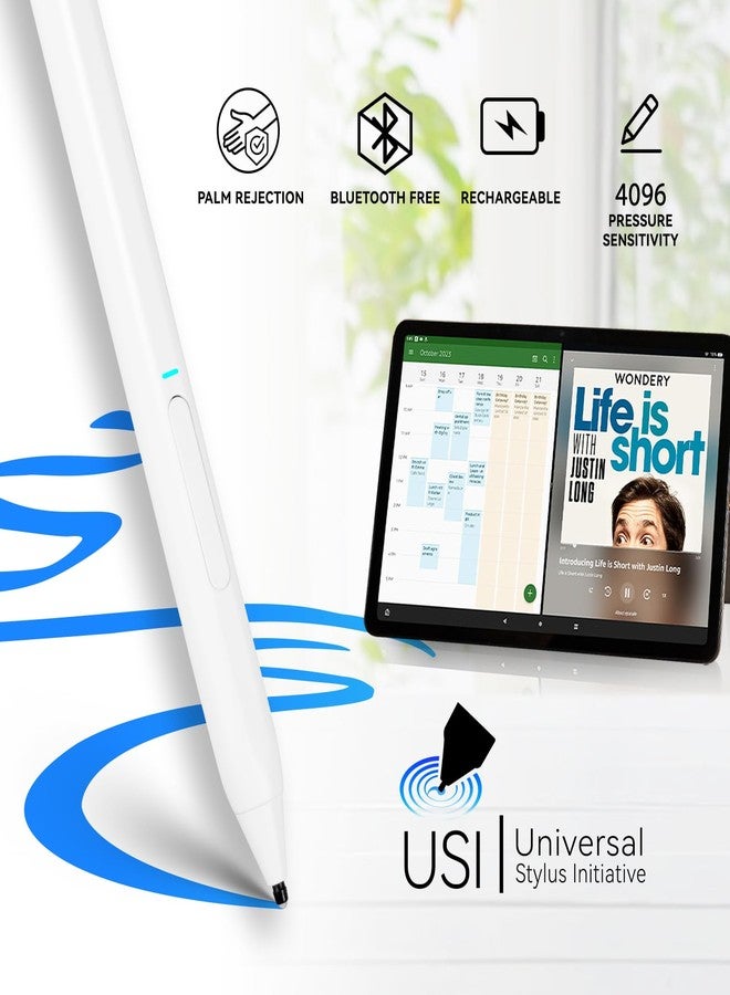 EVACH USI 2.0 Stylus Pen for Chromebooks with Fast Charging, Palm Rejection Stylus Pen for Chromebooks Acer Spin,ASUS Flip,Lenovo Duet/IdeaPad/Flex,Amazon Fire Max 11/Fire HD 10, Google Pixel, White - Image 5