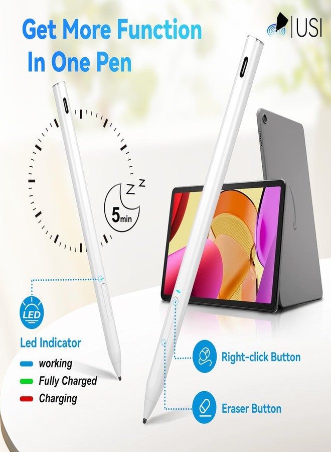 EVACH USI 2.0 Stylus Pen for Chromebooks with Fast Charging, Palm Rejection Stylus Pen for Chromebooks Acer Spin,ASUS Flip,Lenovo Duet/IdeaPad/Flex,Amazon Fire Max 11/Fire HD 10, Google Pixel, White - Image 2