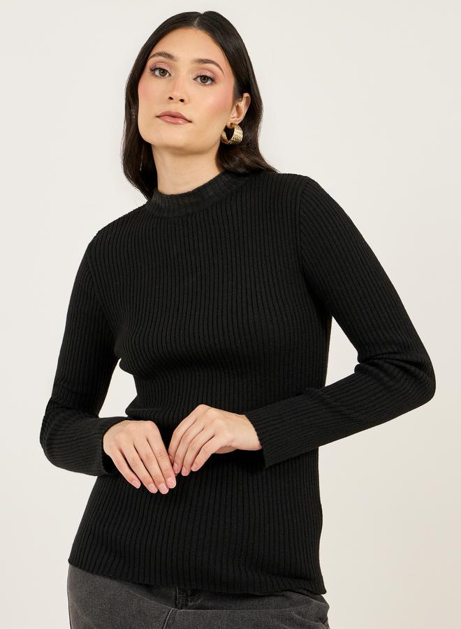 ستايلي سويتر مَجسم بتفاصيل مُضلعة وياقة عالية - Image 3