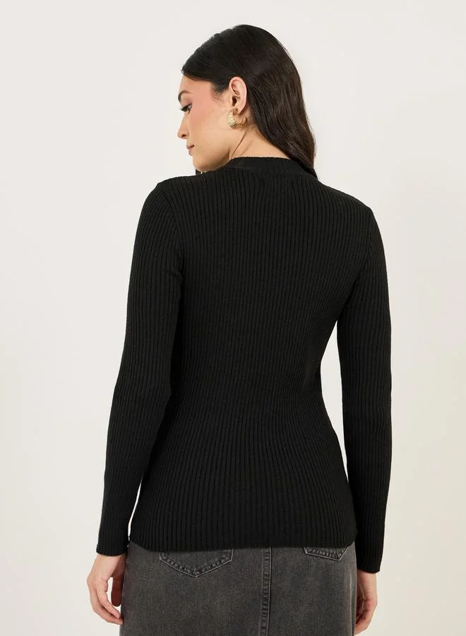 Styli Ribbed Fitted Regular Length High Neck Sweater
