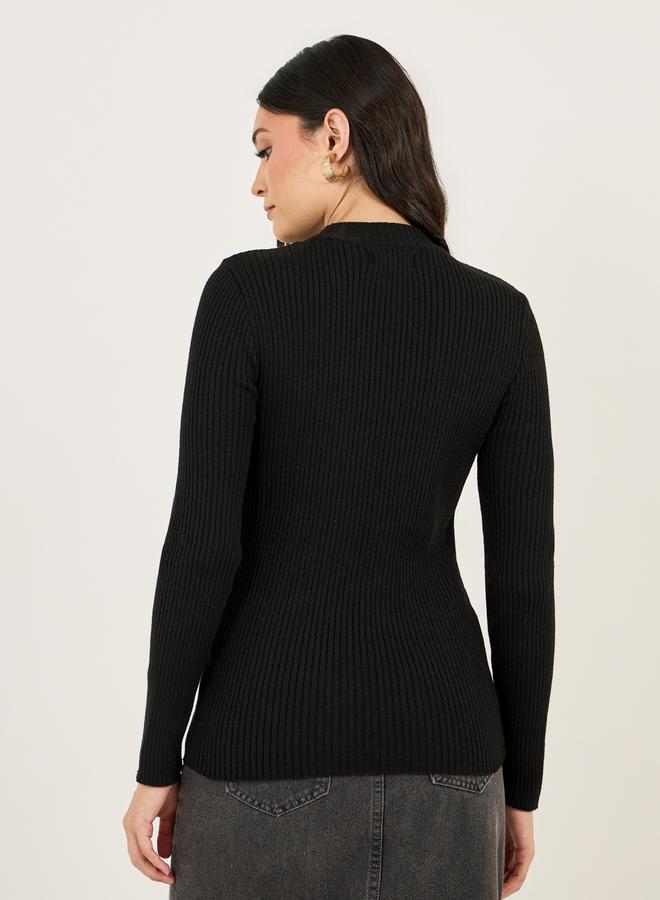 ستايلي سويتر مَجسم بتفاصيل مُضلعة وياقة عالية - Image 5