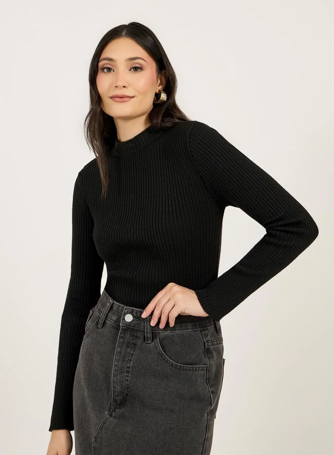 Styli Ribbed Fitted Regular Length High Neck Sweater
