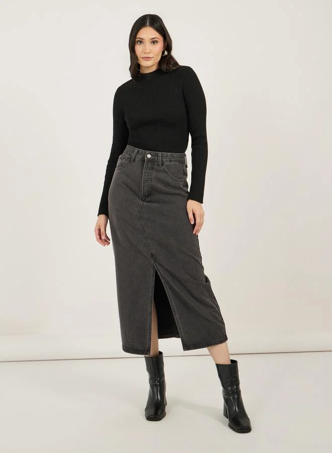 Styli Ribbed Fitted Regular Length High Neck Sweater