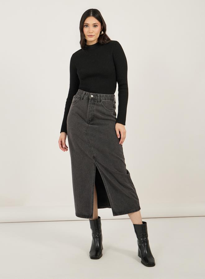 ستايلي سويتر مَجسم بتفاصيل مُضلعة وياقة عالية - Image 2