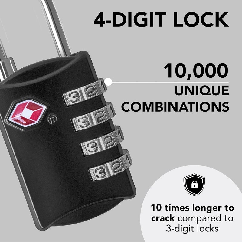 desired tools 4 Digit Combination Steel Tsa Luggage Lock - Black - Image 2