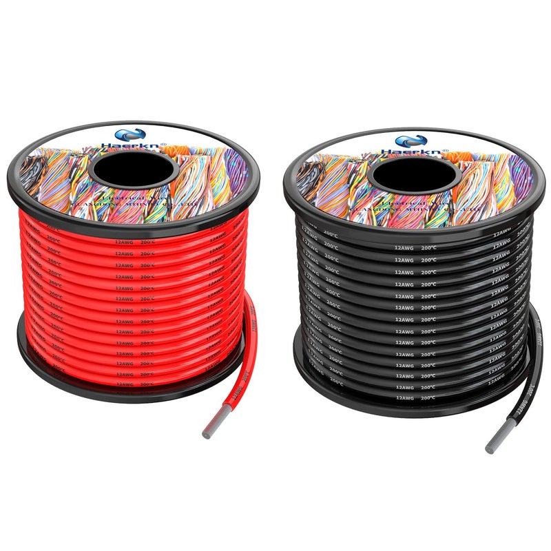 12 awg 33mm Silicone Electrical Wire Cables 60 Feet 30ft Black and 30ft Red 12 Gauge High Temp 200 deg C 600V Soft and Flexible Hook Up Oxygen Free Stranded Tinned Copper Wire Model Battery Cable