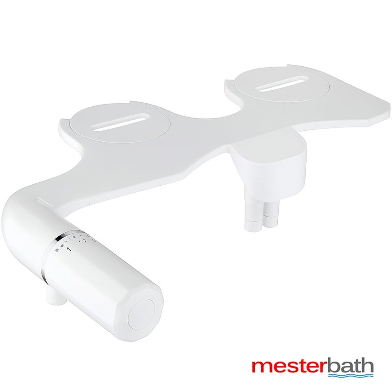 mesterbath ملحق بيديت للمرحاض | بيديت غير كهربائي مع فوهتين (أمامية وخلفية) | رش بيديت ذاتي التنظيف | رش بيديت قابل للتعديل للمرحاض، أبيض - Image 2