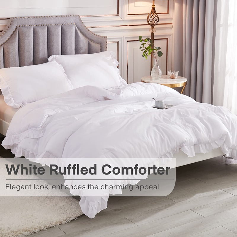Andency White King Size Comforter Set, 3 Pieces Solid Farmhouse Shabby Chic Bedding Comforters & Sets, All Season Western Rustic Soft Down Alternative Bed Set for Adult Men Women - Image 4