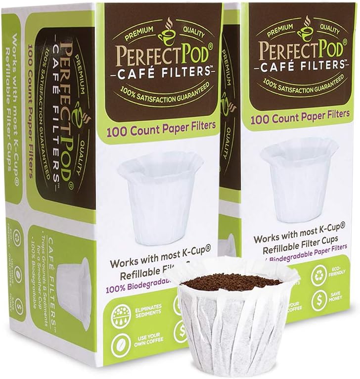 Perfect Pod Cafe Filters Paper Liners for Reusable K Cup Coffee Pods by - Fits All Brands, Compatible With All Refillable Capsules - Disposable Paper Filters (200-Ct) - Image 1